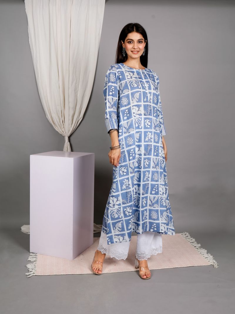 Ts blue fern print kurta top and pant