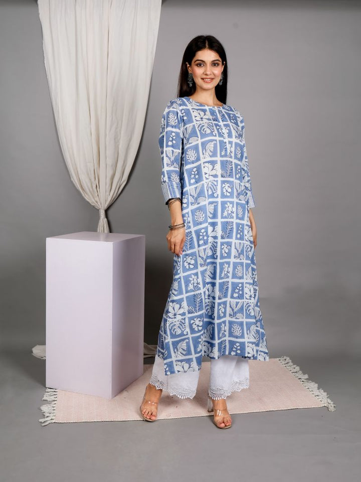 Ts blue fern print kurta top and pant
