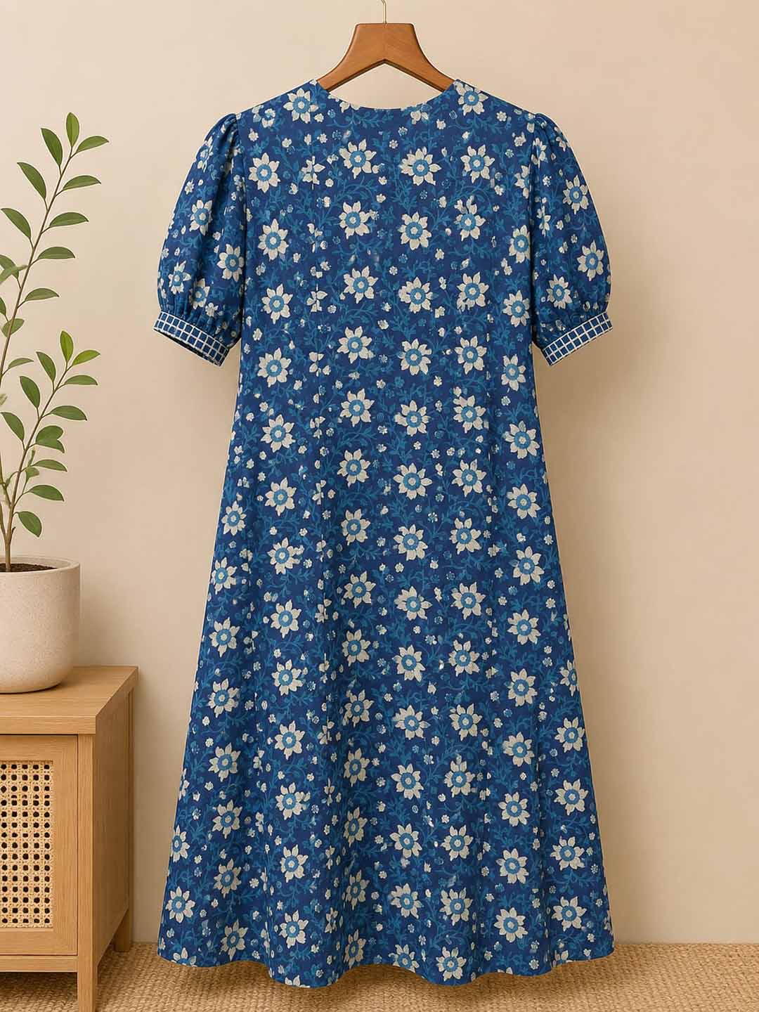 Indigo Floral Button-Down Maxi Dress
