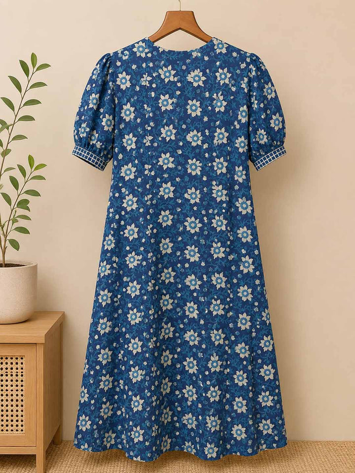 Indigo Floral Button-Down Maxi Dress