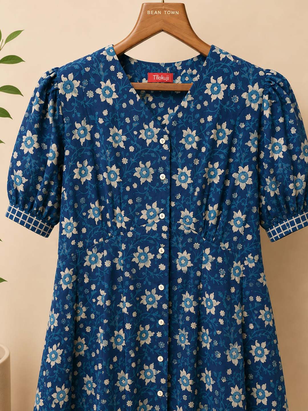Indigo Floral Button-Down Maxi Dress
