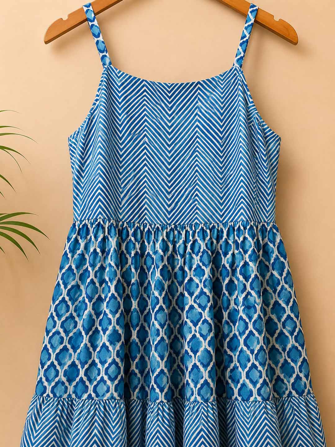 Indigo Printed Tiered Cotton Maxi Dress