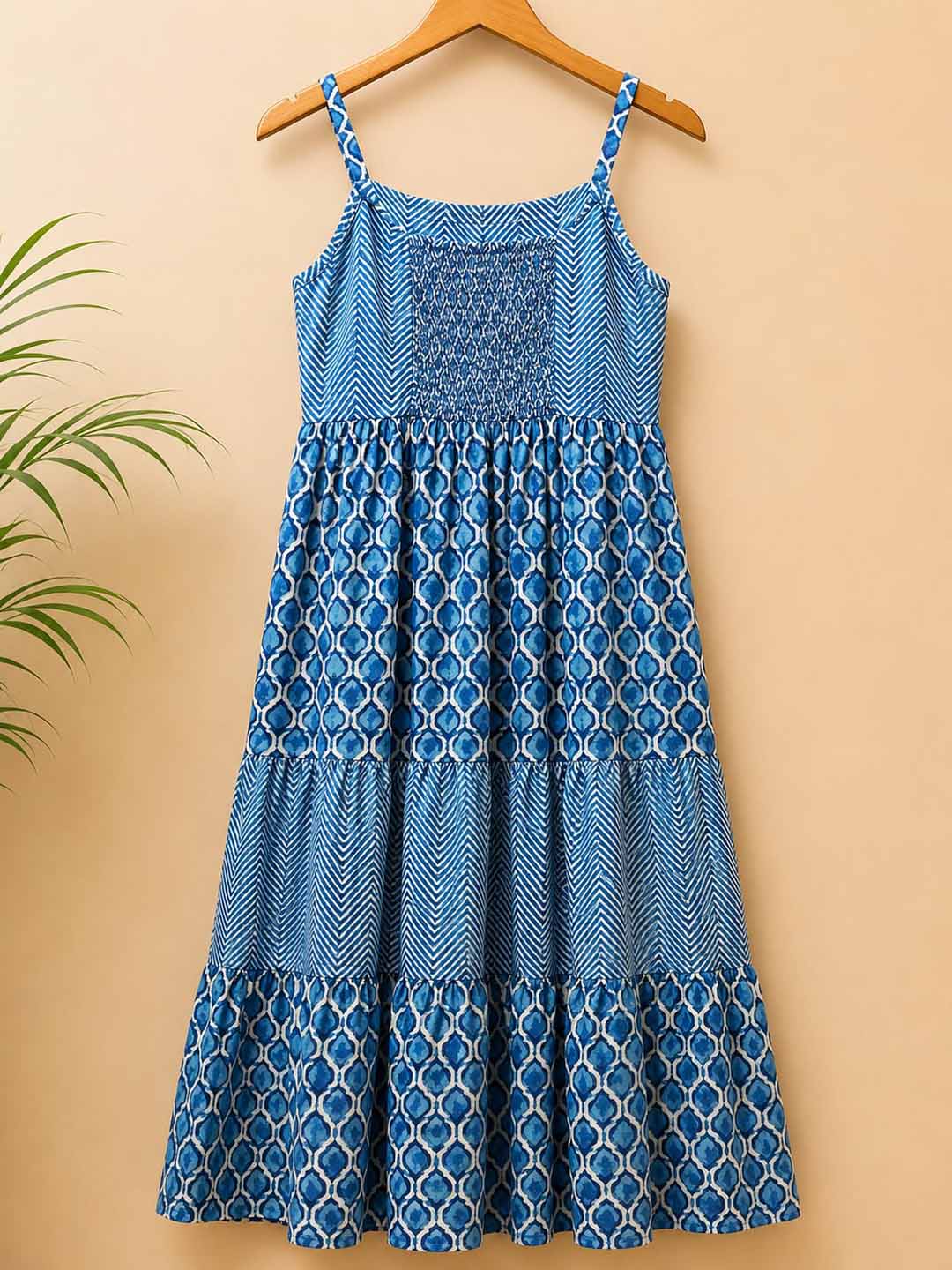 Indigo Printed Tiered Cotton Maxi Dress