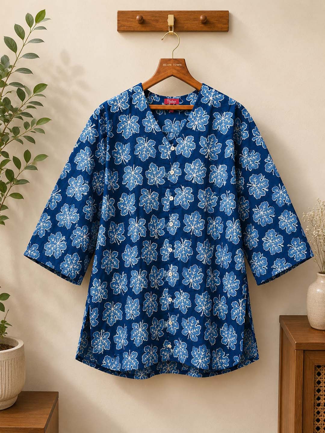 Indigo Leaf Print Cotton Kurti