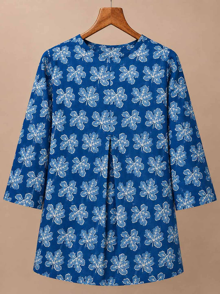 Indigo Leaf Print Cotton Kurti