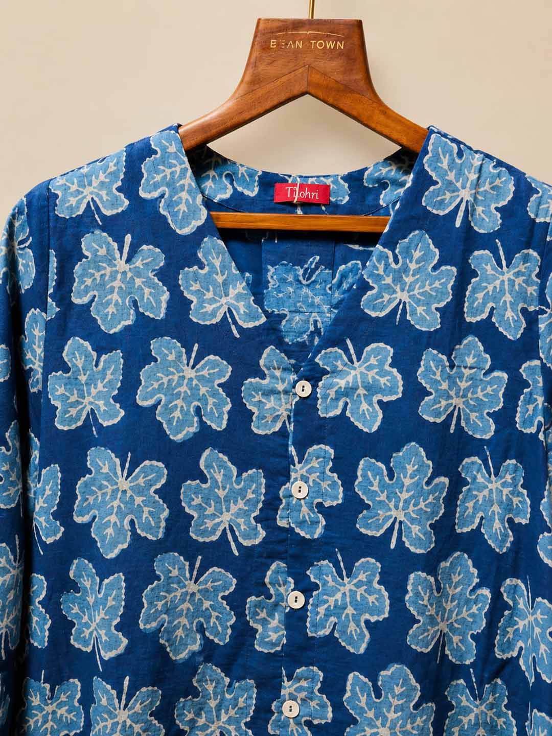 Indigo Leaf Print Cotton Kurti