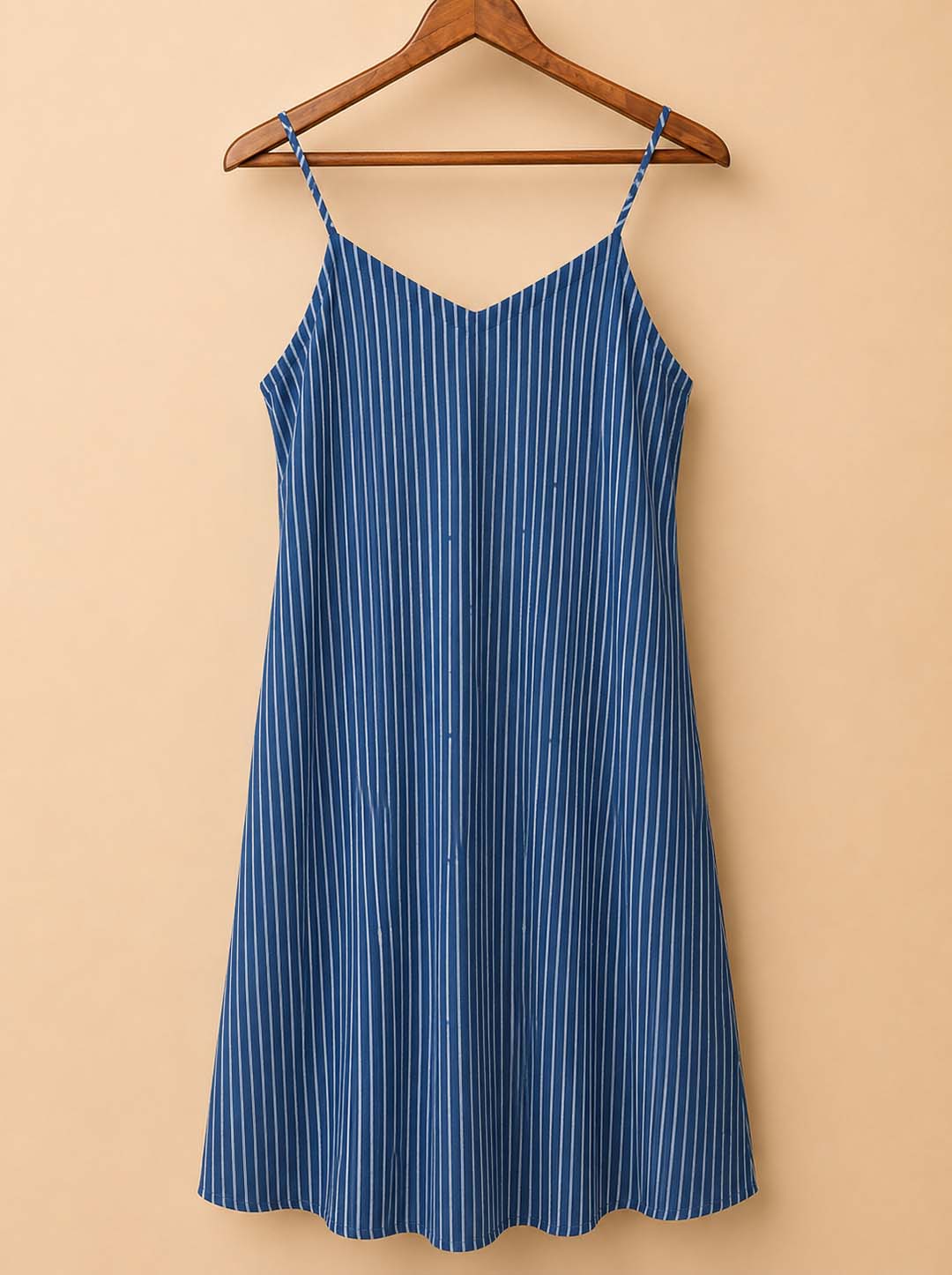 Indigo Striped Sleeveless A-Line Midi Dress