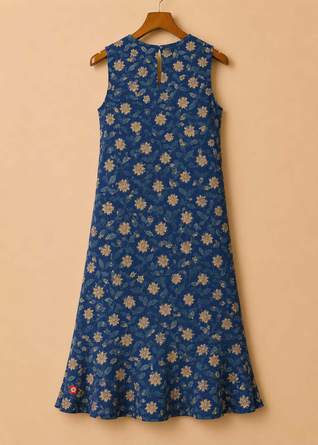 Indigo Floral Sleeveless Cotton Maxi Dress