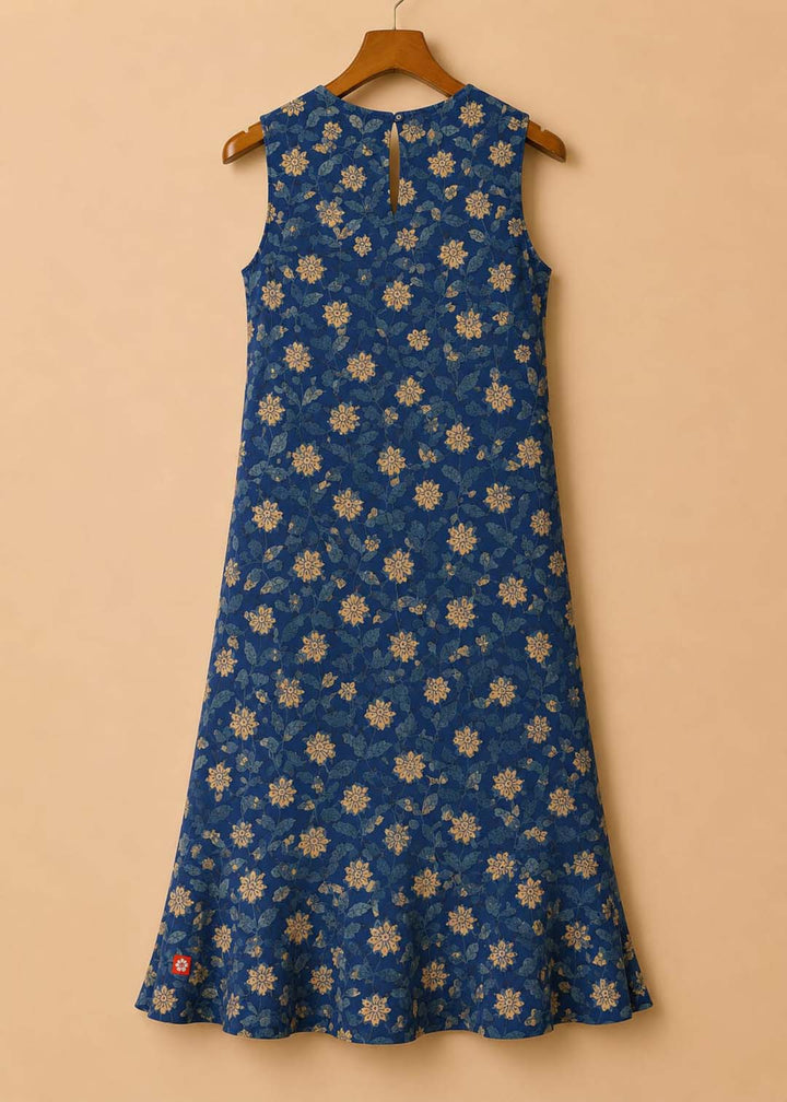 Indigo Floral Sleeveless Cotton Maxi Dress