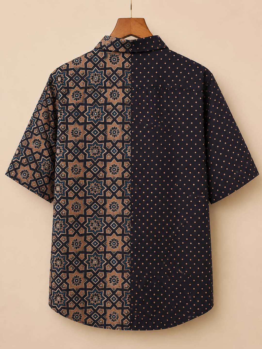 Oversized Black Printed Half Sleeve Button-Down Shirt