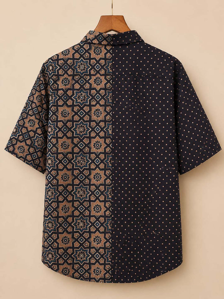 Oversized Black Printed Half Sleeve Button-Down Shirt