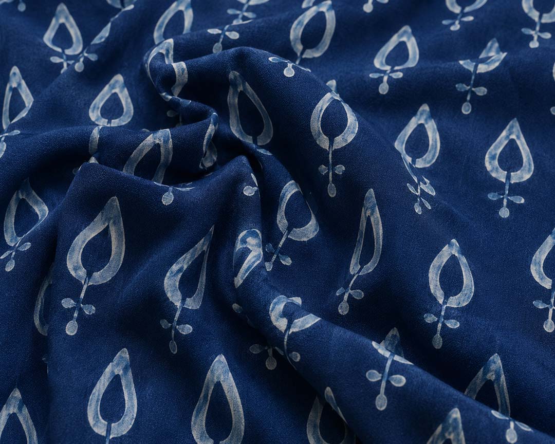 Indigo Printed Mandarin Collar Casual Top