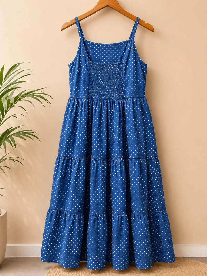 Indigo Polka Dot Tiered Maxi Dress