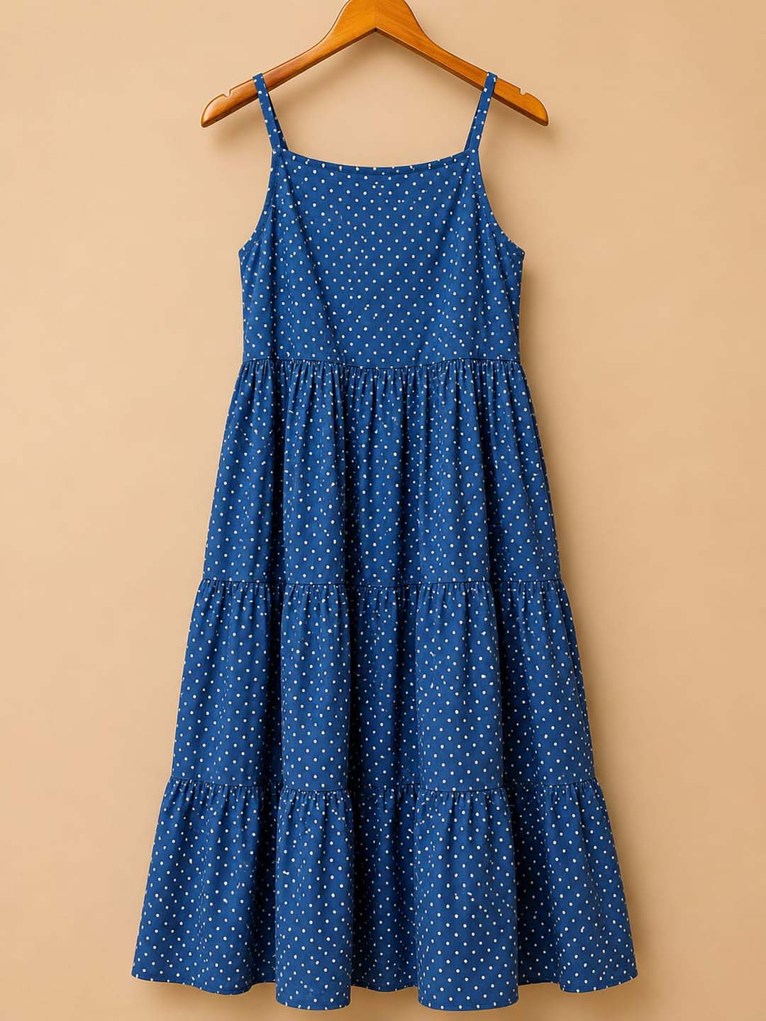 Indigo Polka Dot Tiered Maxi Dress