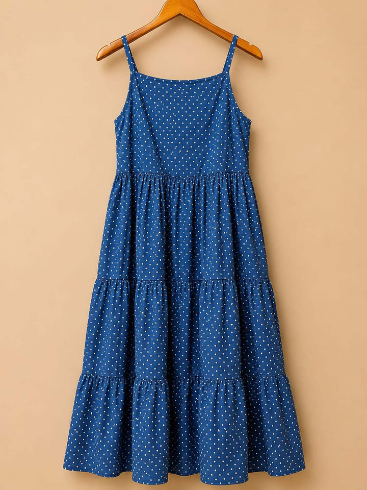 Indigo Polka Dot Tiered Maxi Dress