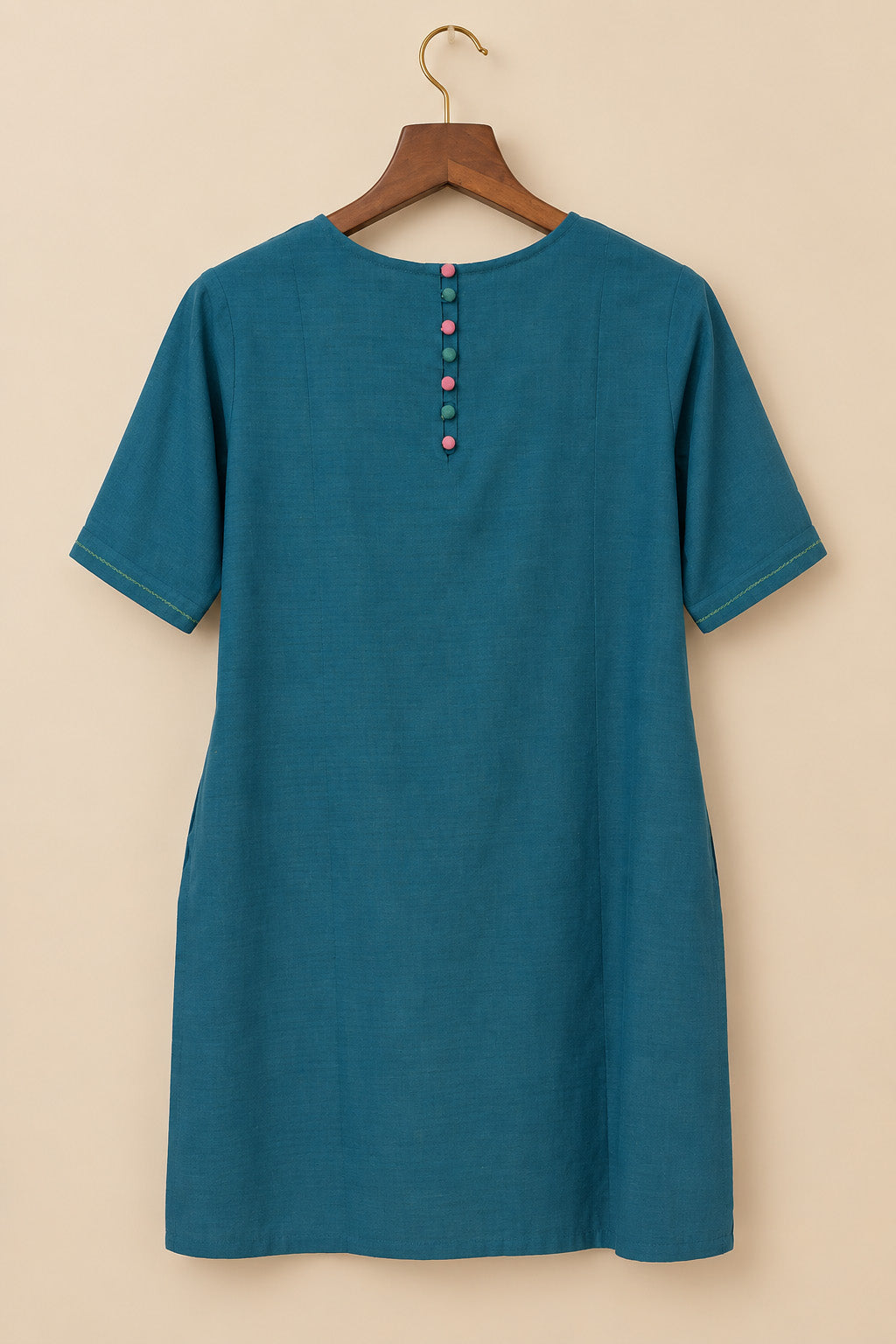 Teal Green With Mirror And Floral Embroidery Dress