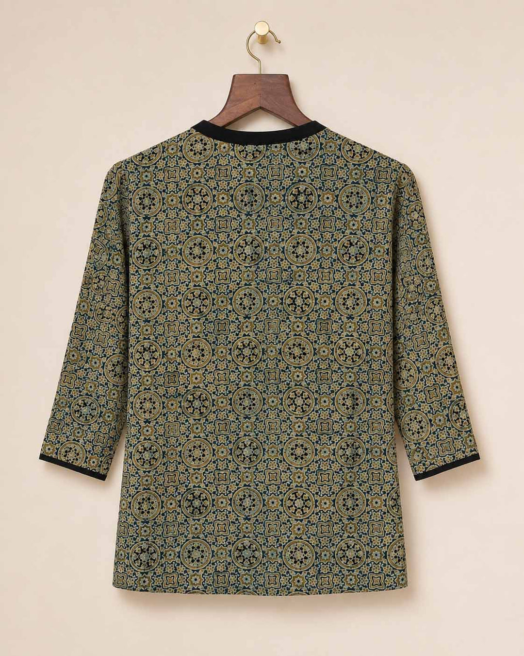 Beige And Mustard Ajrakh Short Kurti