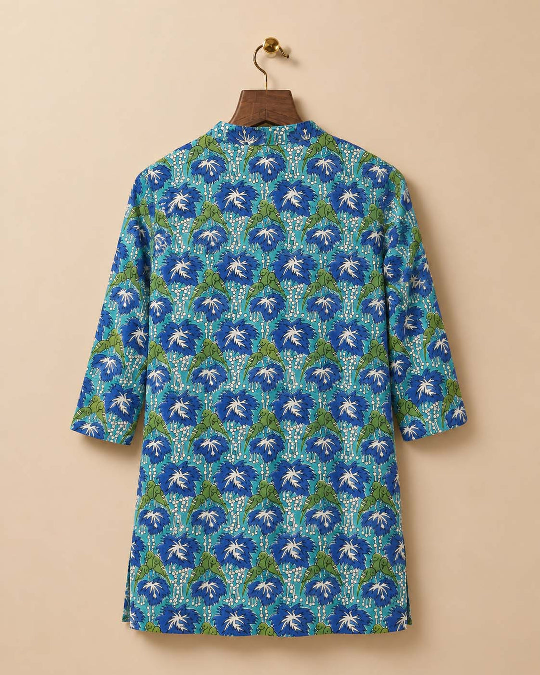 Royal Blue And Bright Green Short Kurti With Parrot Print