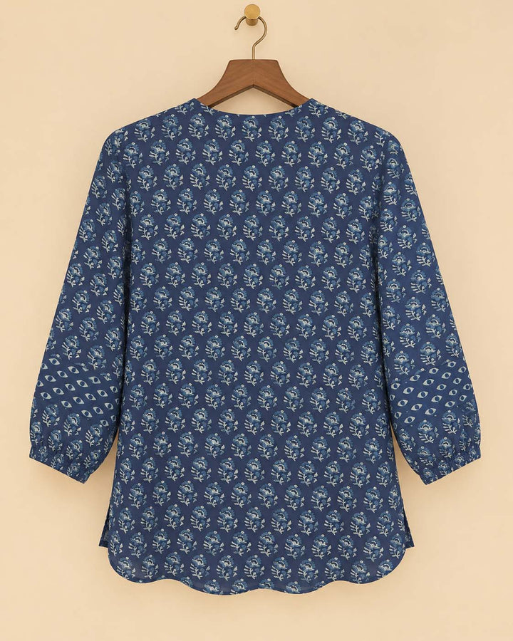 Indigo White Floral Shirt Kurta