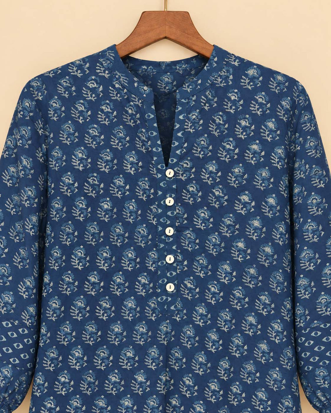 Indigo White Floral Shirt Kurta