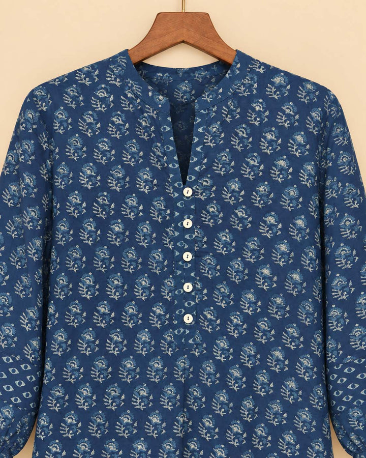 Indigo White Floral Shirt Kurta