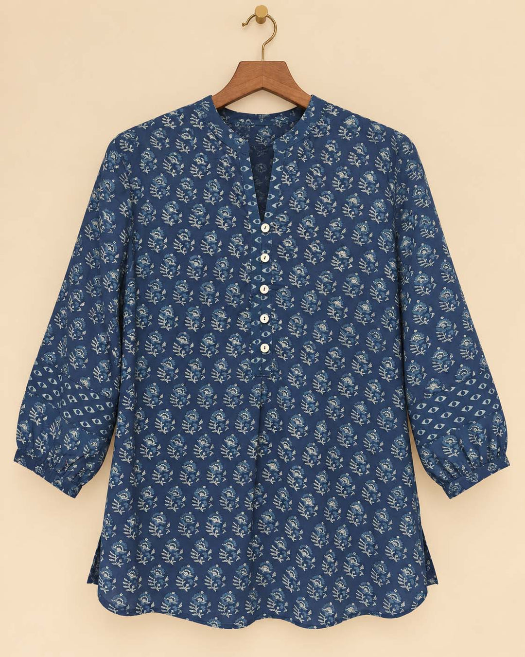 Indigo White Floral Shirt Kurta