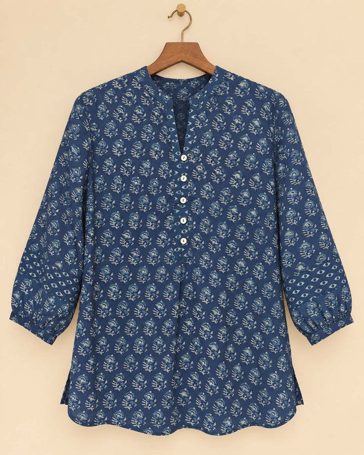 Indigo White Floral Shirt Kurta