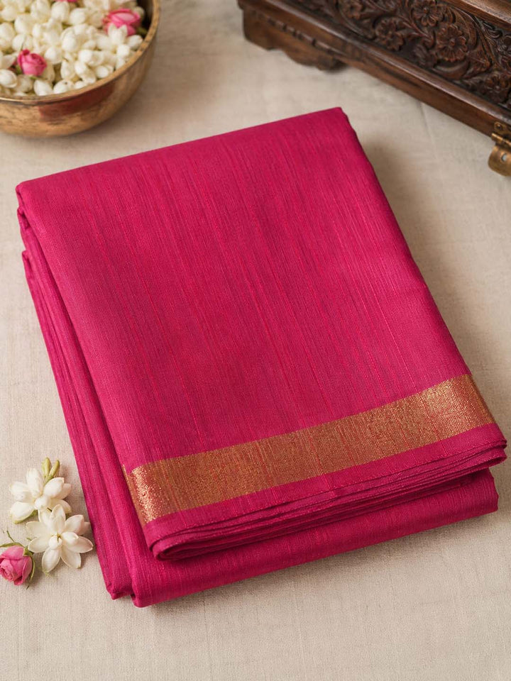 Lotus Print Kerala Cotton Saree with Silver and Pink Border