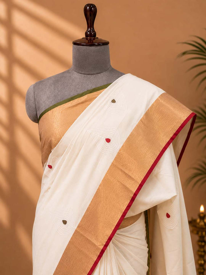 Kerala Kasavu Saree with  Red and Green Border