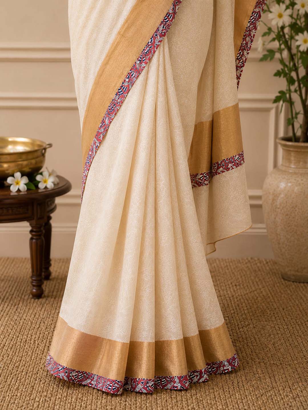 Kerala Kasavu Saree with Subtle Self Print