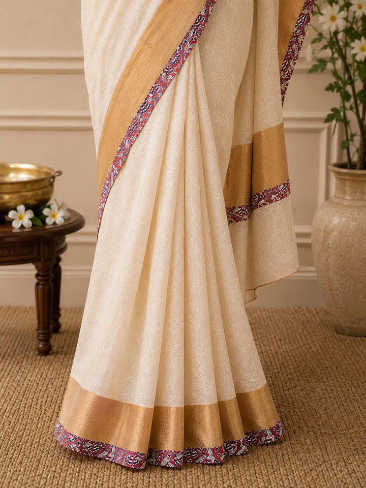 Kerala Kasavu Saree with Subtle Self Print