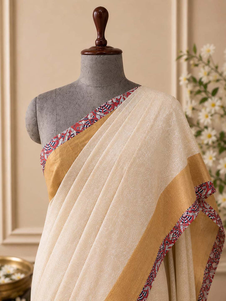 Kerala Kasavu Saree with Subtle Self Print