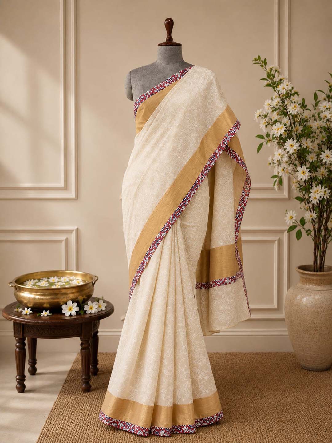 Kerala Kasavu Saree with Subtle Self Print