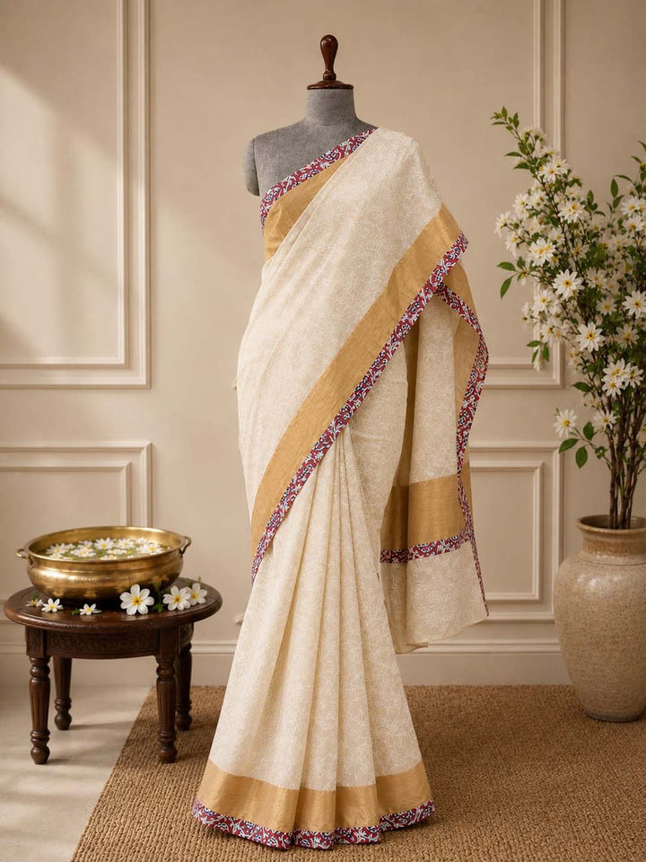 Kerala Kasavu Saree with Subtle Self Print