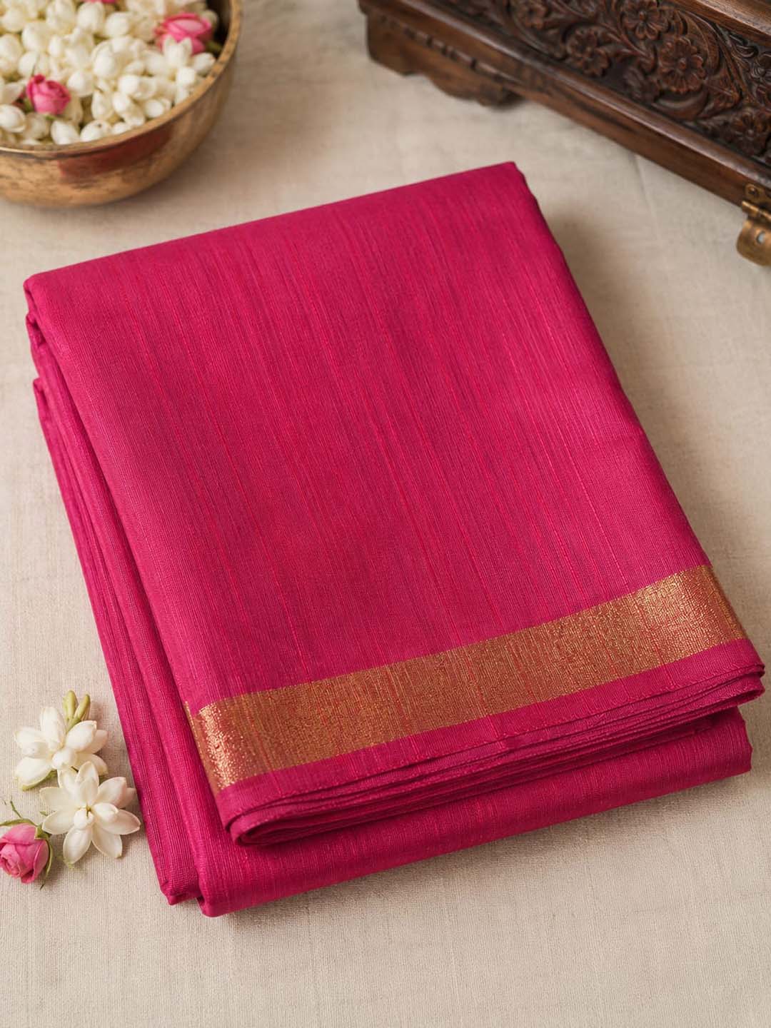 Lotus Print Kerala Cotton Saree with Silver Border
