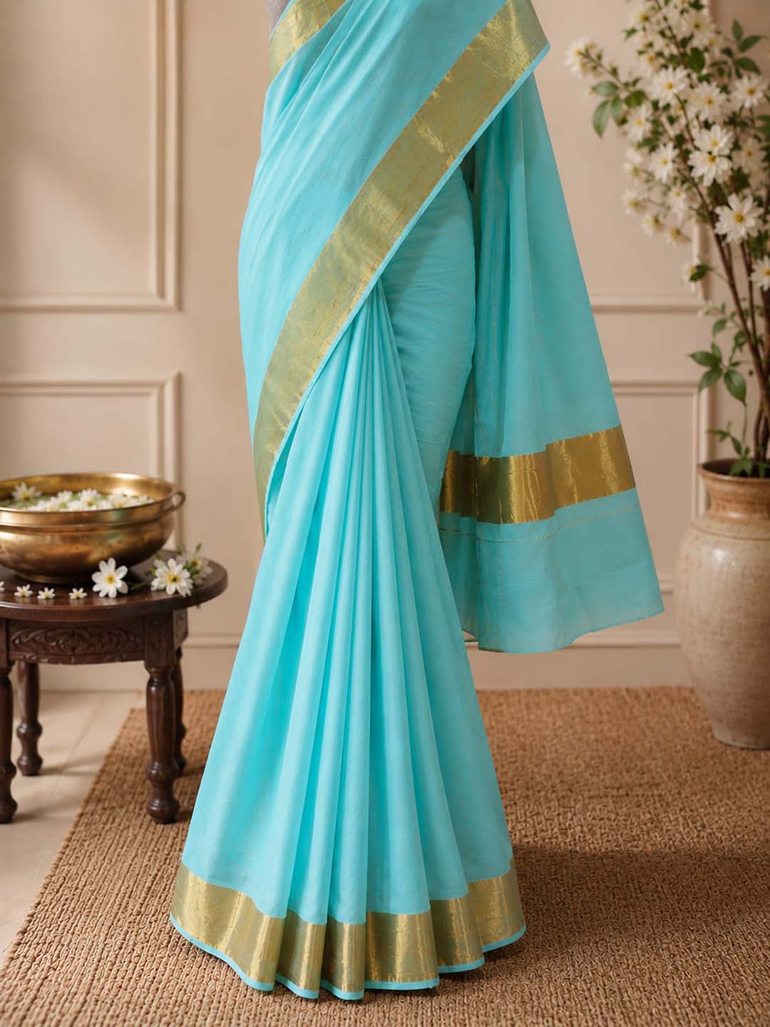 Sky Blue Kerala Saree