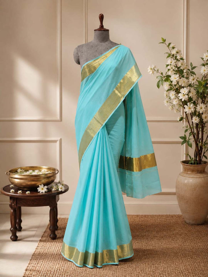 Sky Blue Kerala Saree