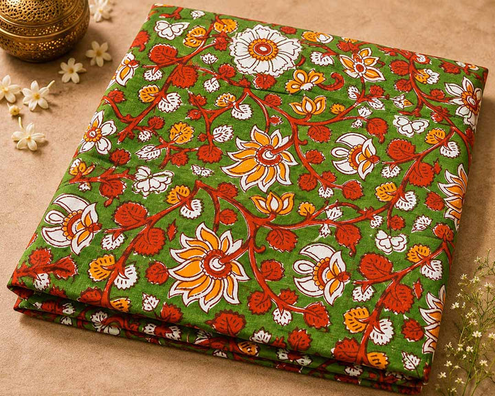 Kerala Kasavu Saree with Green & Golden Border