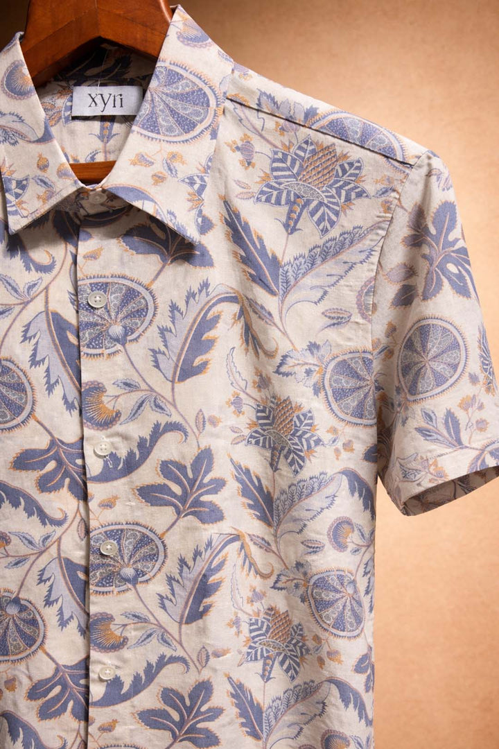 Beige With Bluish Lavender Floral Print