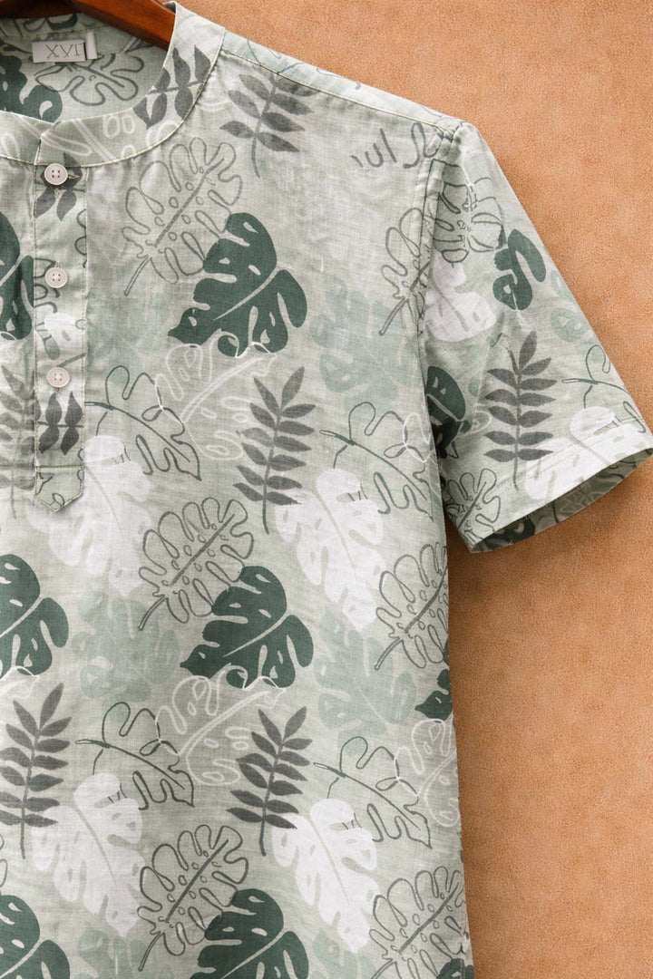 Greenleaf Print Stand Collar Shirt