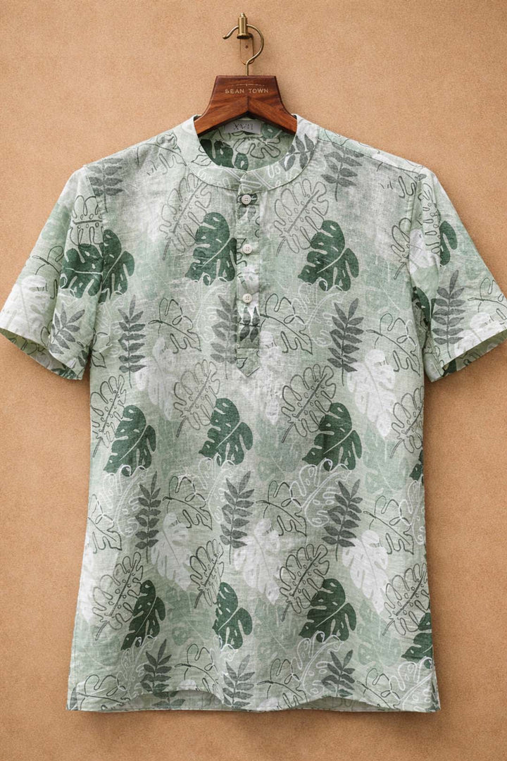 Greenleaf Print Stand Collar Shirt