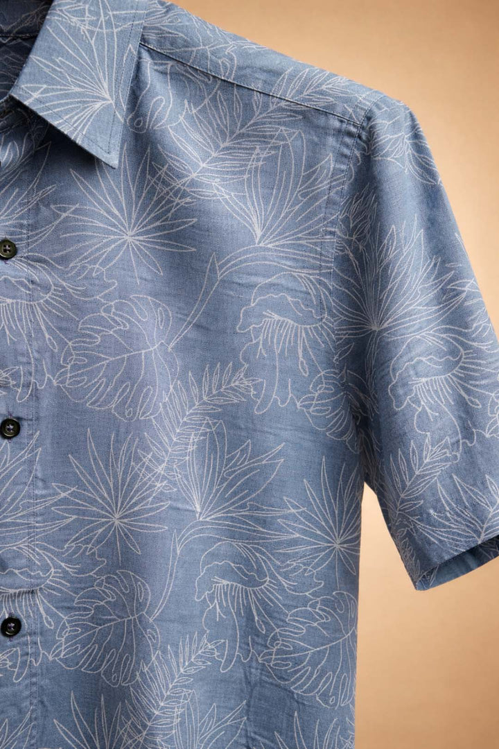 Blue With Leaf Printed Shirt