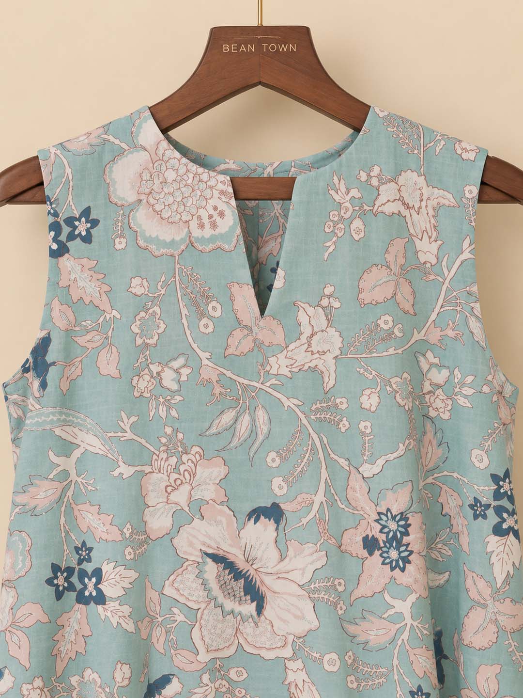 Ice Blue And Peach Floral Print Dress