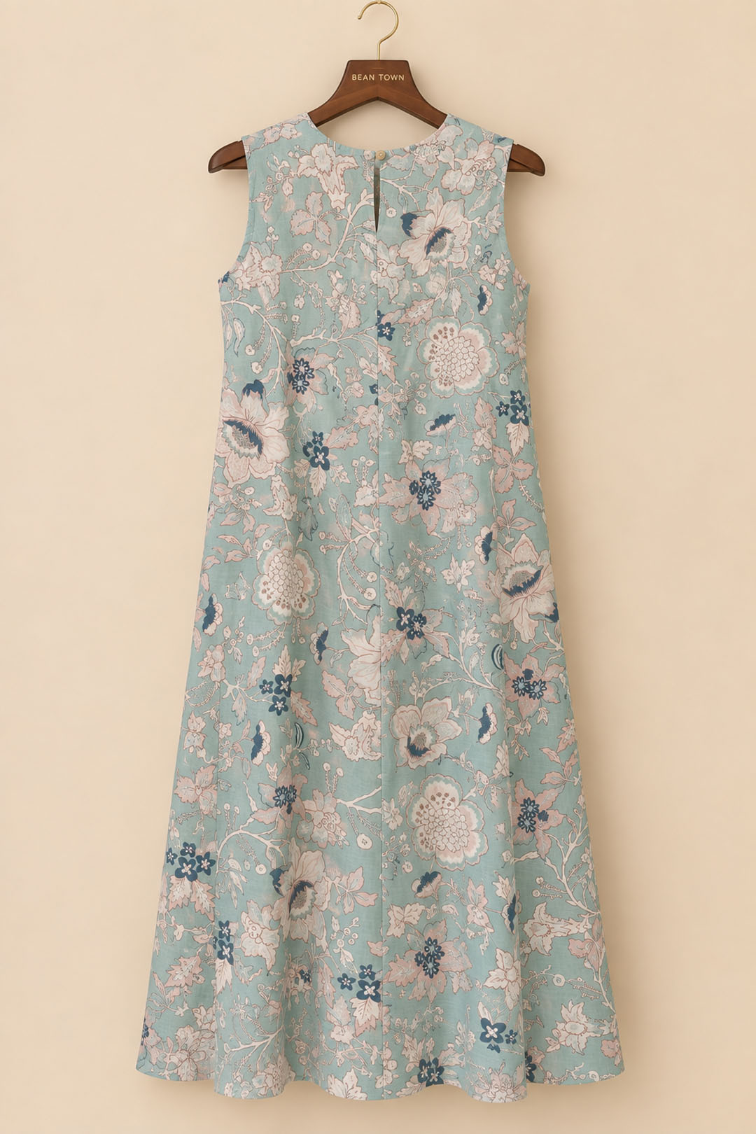 Ice Blue And Peach Floral Print Dress