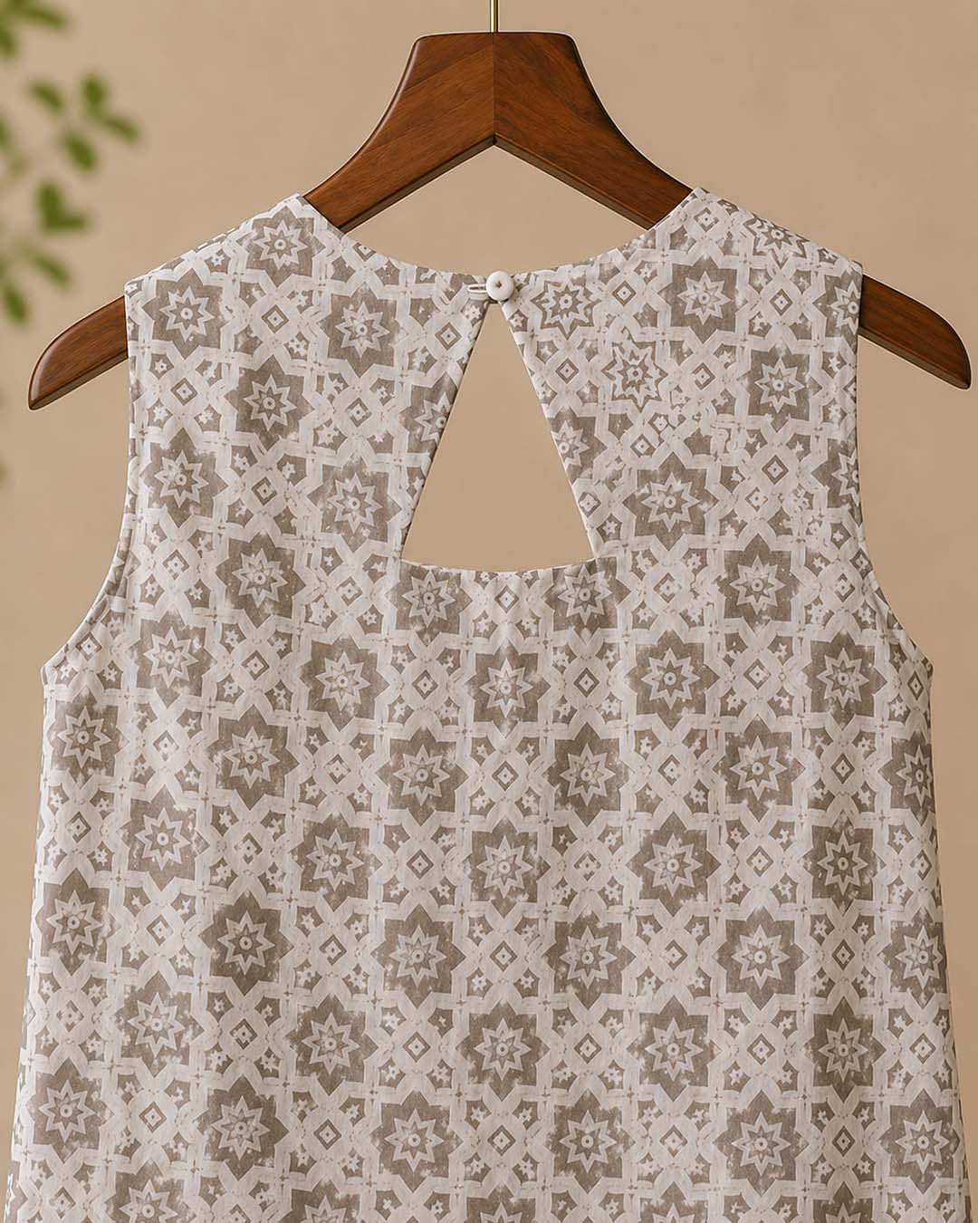 Beige And Grey Abstract Print Dress