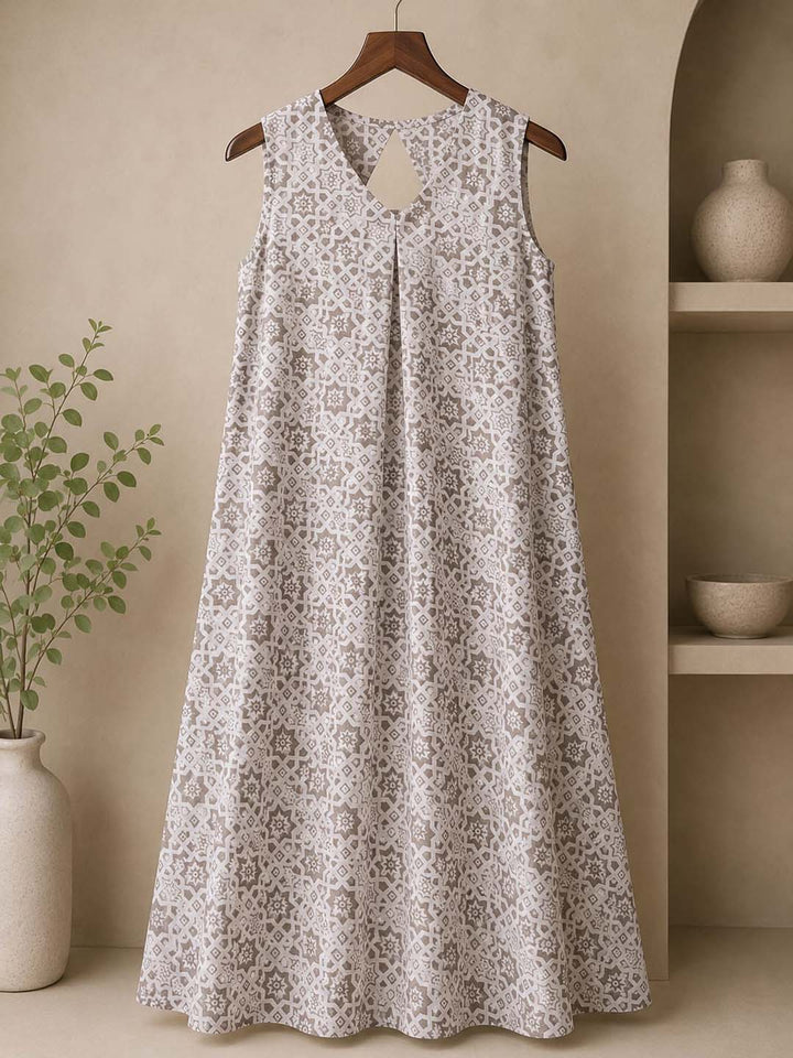 Beige And Grey Abstract Print Dress