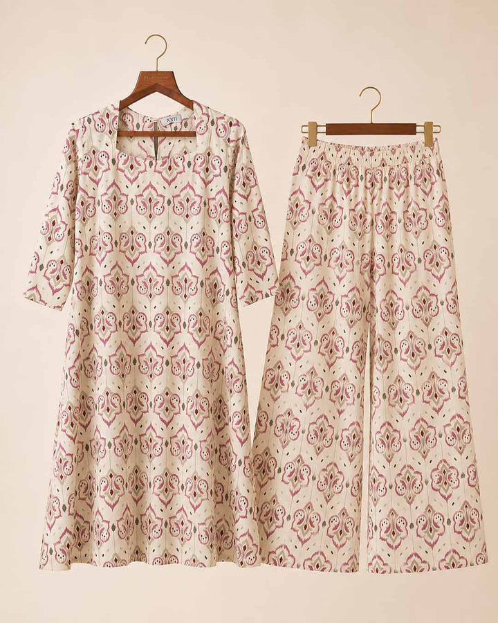 Butter Yellow With Ikat Print Co-ord Set