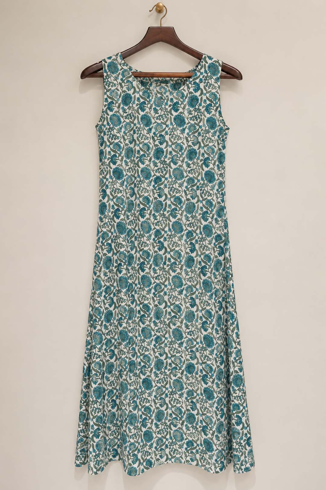 Off White With Blue Floral Dress