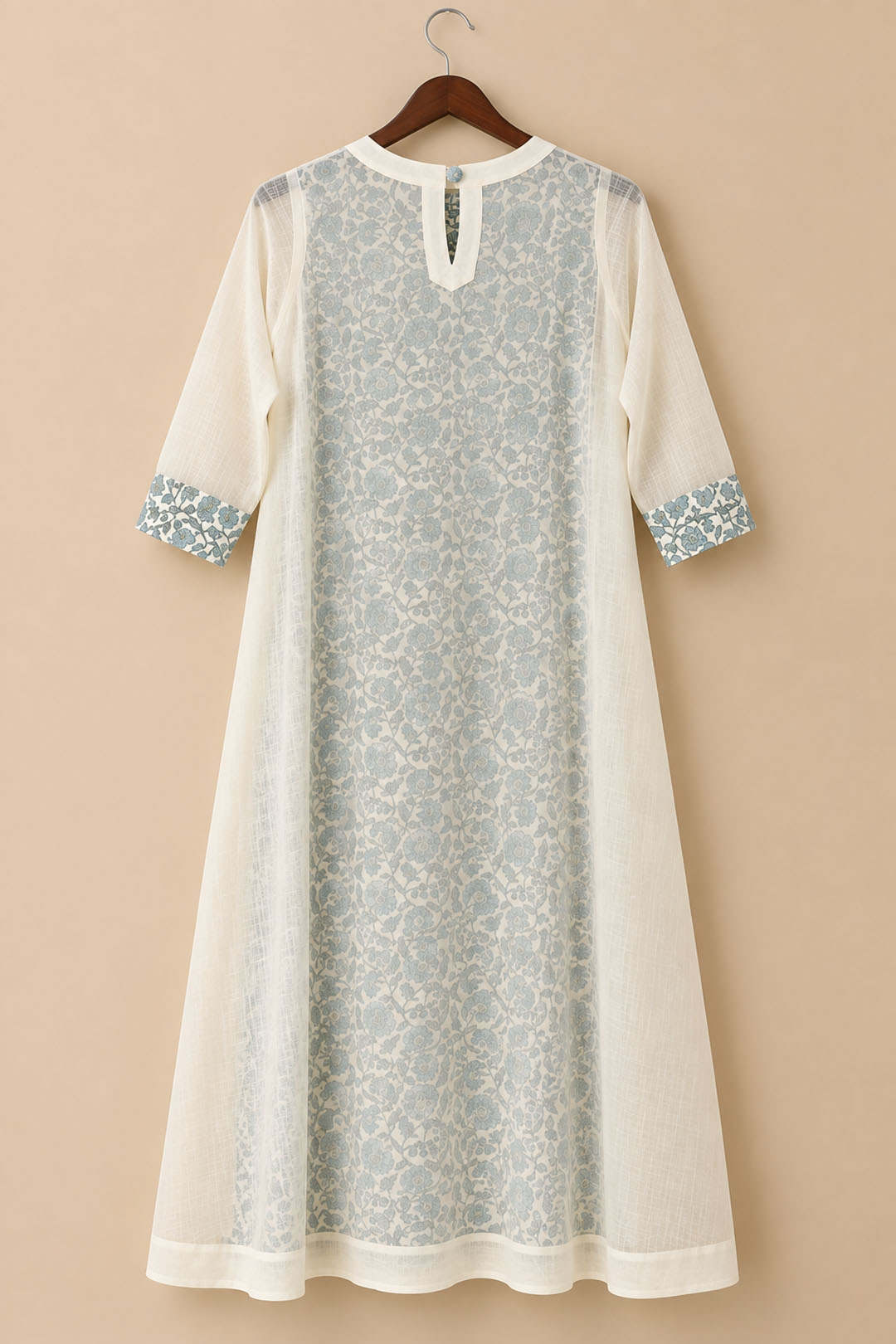 Off White With Blue Floral Dress