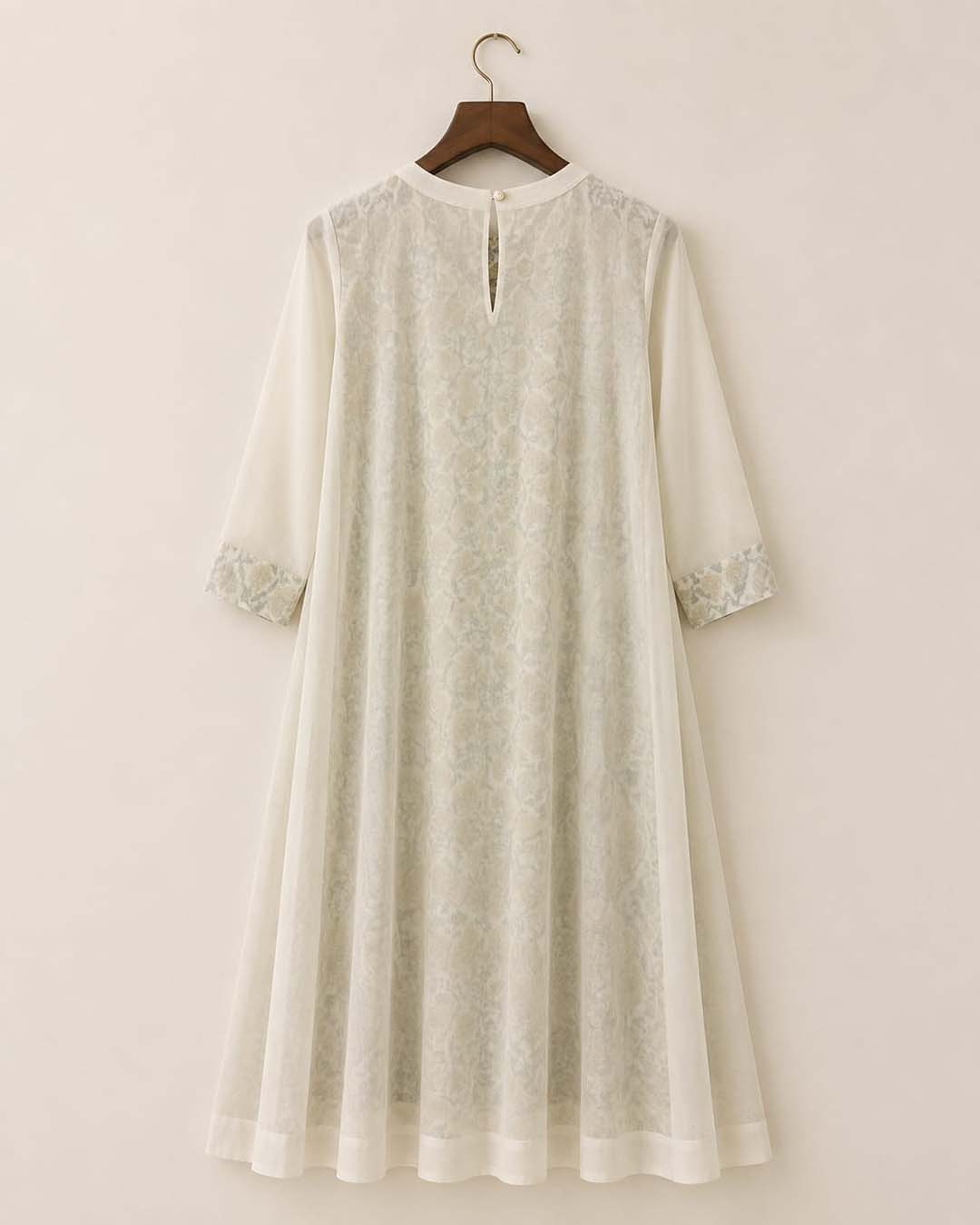 Off-White And Yellow Floral Print Layered A-Line Dress